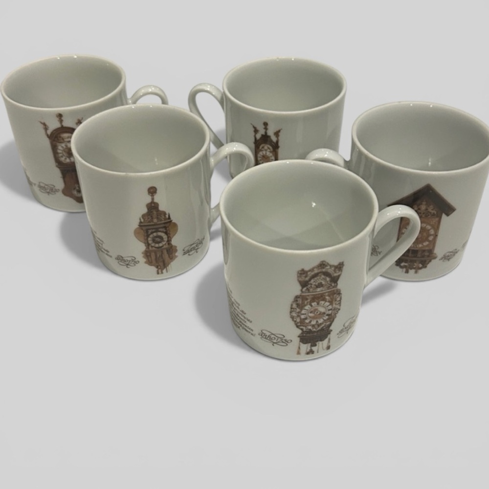 Bavarian set of 5 tea cups cappuccino clocks Mitterteich Porzellan Dutch RARE